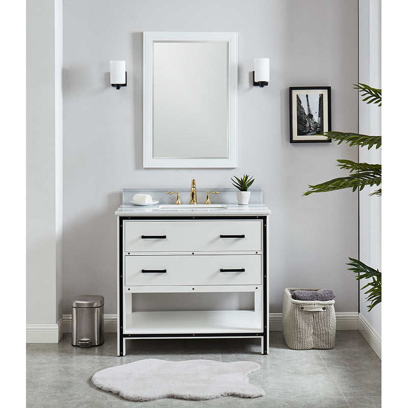 Axel Dove White Freestanding Vanity Cabinet with Single Basin Integrated Sink and Countertop - Two Drawers (37' x 34.5' x 22')