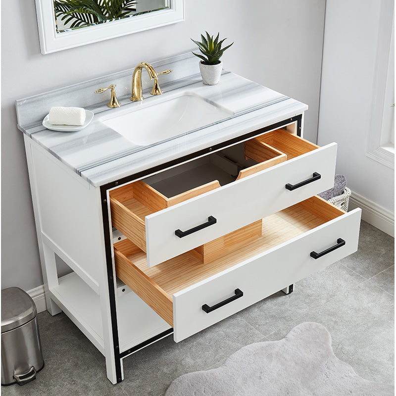 Axel Dove White Freestanding Vanity Cabinet with Single Basin Integrated Sink and Countertop - Two Drawers (37' x 34.5' x 22')