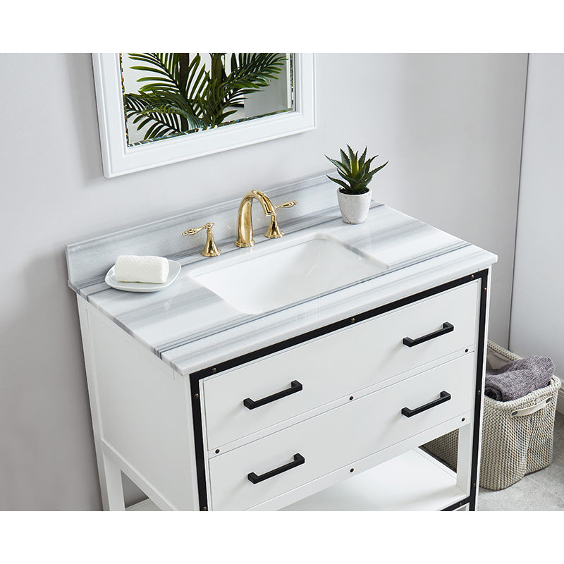 Axel Dove White Freestanding Vanity Cabinet with Single Basin Integrated Sink and Countertop - Two Drawers (37' x 34.5' x 22')