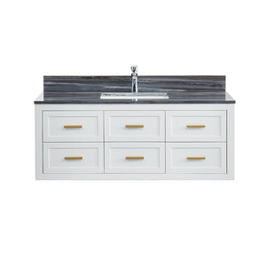 Caulder Dove White Freestanding Vanity Cabinet with Single Basin Integrated Sink and Countertop - Six Drawers (49' x 34.5' x 22')