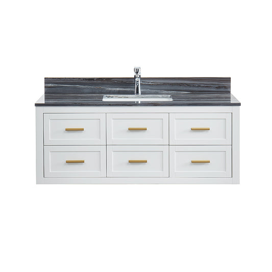 Caulder Dove White Freestanding Vanity Cabinet with Single Basin Integrated Sink and Countertop - Six Drawers (49" x 34.5" x 22")