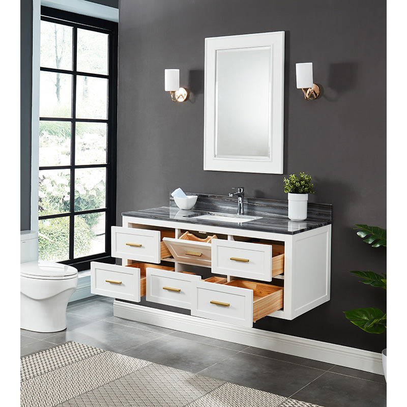 Caulder Dove White Freestanding Vanity Cabinet with Single Basin Integrated Sink and Countertop - Six Drawers (49' x 34.5' x 22')