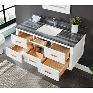 Caulder Dove White Freestanding Vanity Cabinet with Single Basin Integrated Sink and Countertop - Six Drawers (49' x 34.5' x 22')