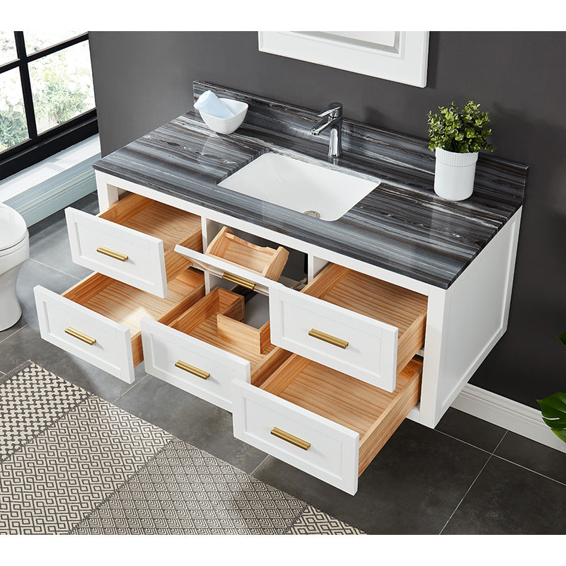 Caulder Dove White Freestanding Vanity Cabinet with Single Basin Integrated Sink and Countertop - Six Drawers (49' x 34.5' x 22')