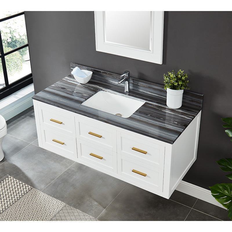Caulder Dove White Freestanding Vanity Cabinet with Single Basin Integrated Sink and Countertop - Six Drawers (49' x 34.5' x 22')