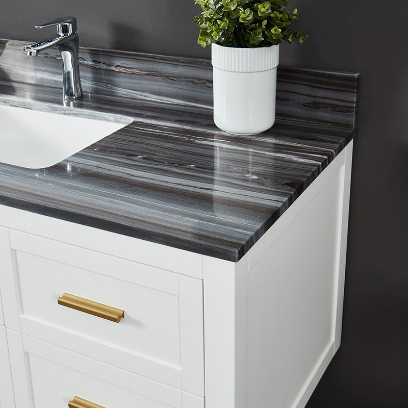Caulder Dove White Freestanding Vanity Cabinet with Single Basin Integrated Sink and Countertop - Six Drawers (49' x 34.5' x 22')