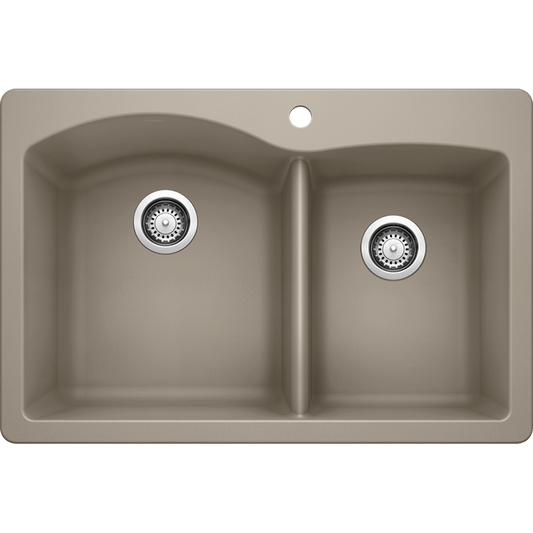 Diamond 33" Granite 60/40 Double-Basin Dual-Mount Kitchen Sink in Truffle (33" x 22" x 9.5")