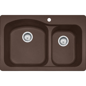 Gravity 33' Granite Double Basin Dual-Mount Kitchen Sink in Mocha - 18.75' Basin