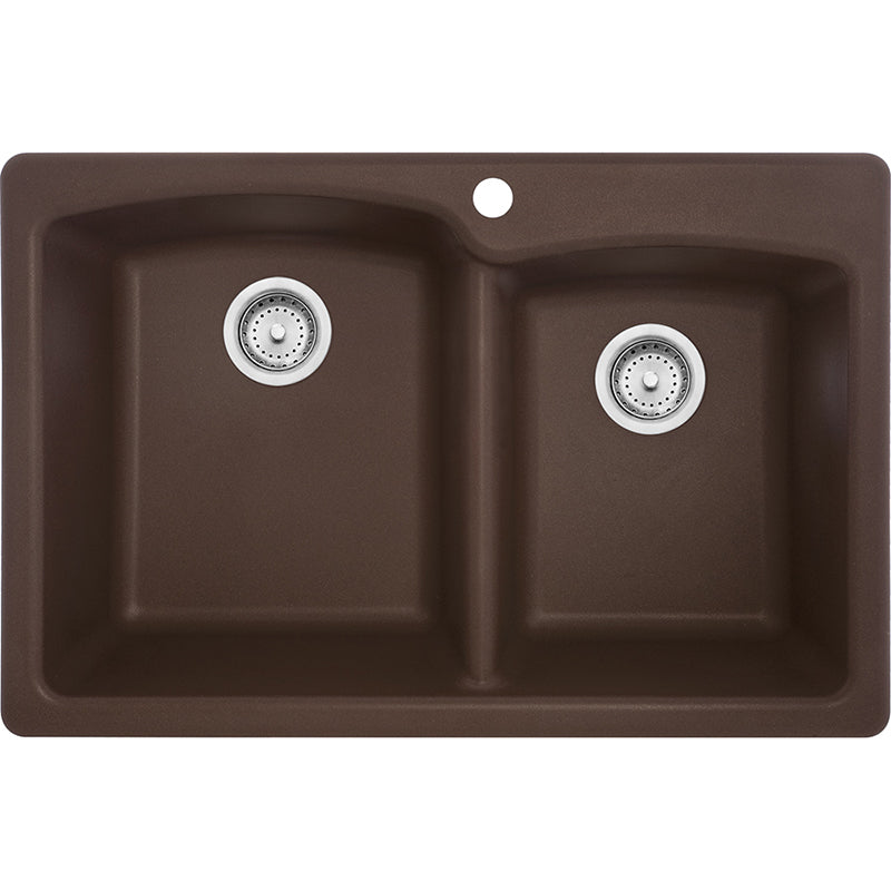 Ellipse Granite Double Basin Dual-Mount Kitchen Sink in Mocha - 15.5' Basin Width