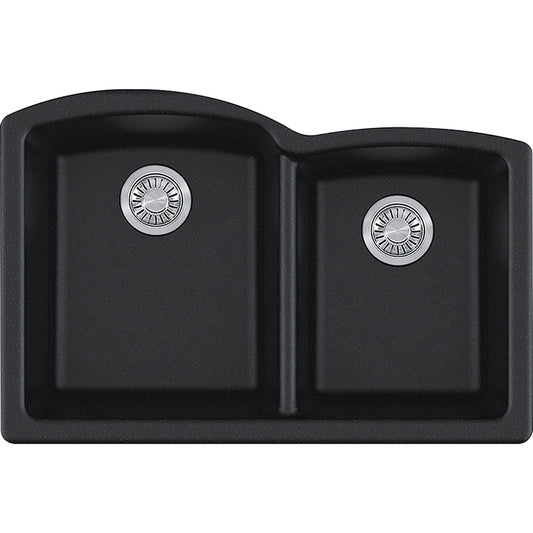 Ellipse 21.75" Granite Double Basin Undermount Kitchen Sink in Onyx