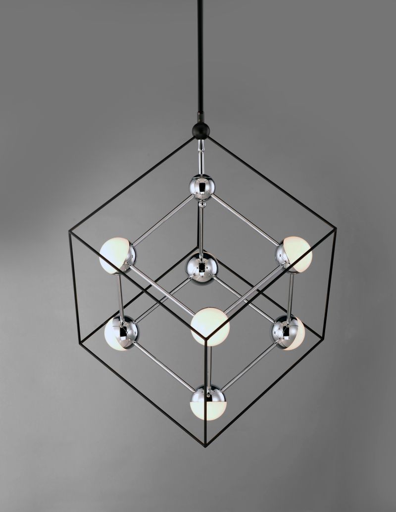 Ion 30.5' 7 Light Single Pendant in Black and Polished Chrome