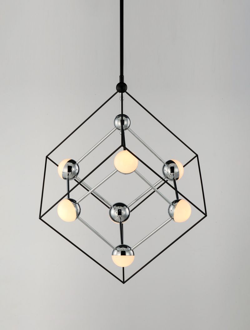 Ion 30.5' 7 Light Single Pendant in Black and Polished Chrome