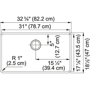 Kubus 32.38' Granite Single Basin Undermount Kitchen Sink in Storm