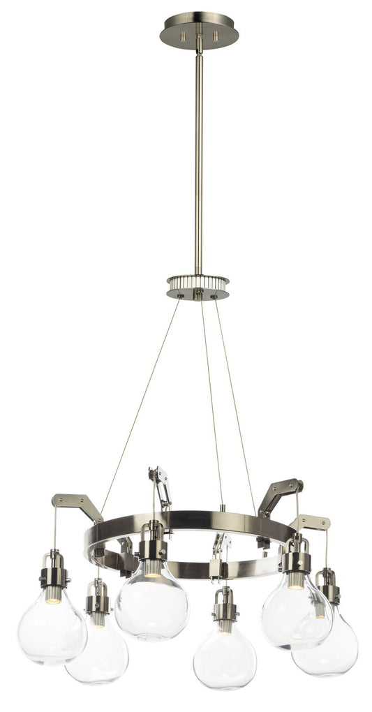 Kinetic 6 Light Chandelier in Dark Satin Nickel