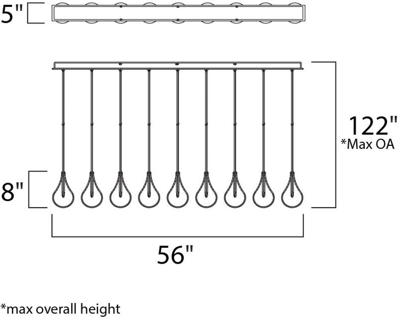 Larmes 5' 9 Light Linear Pendant in Polished Chrome
