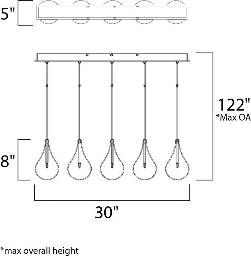 Larmes 5' 5 Light Linear Pendant in Polished Chrome