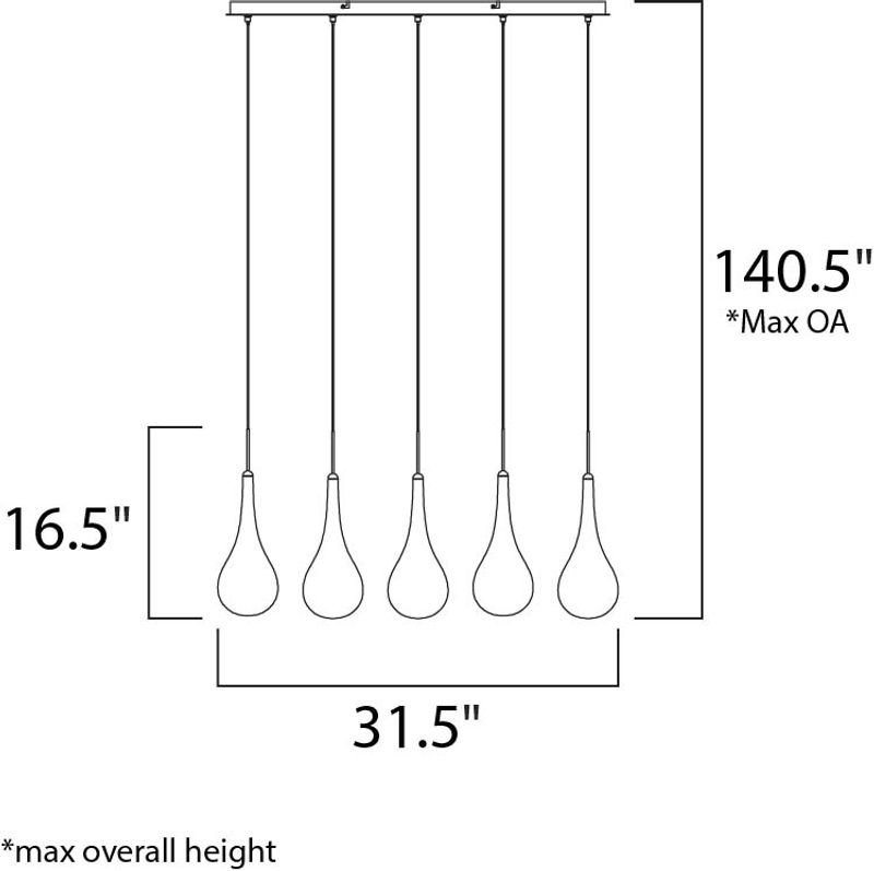 Larmes 4.5' 5 Light Linear Pendant in Polished Chrome