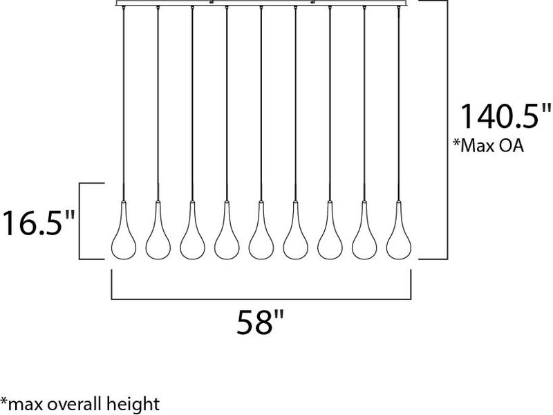 Larmes 4.5' 9 Light Linear Pendant in Polished Chrome