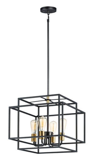 Liner 17.75' 4 Light Single Pendant in Black and Satin Brass
