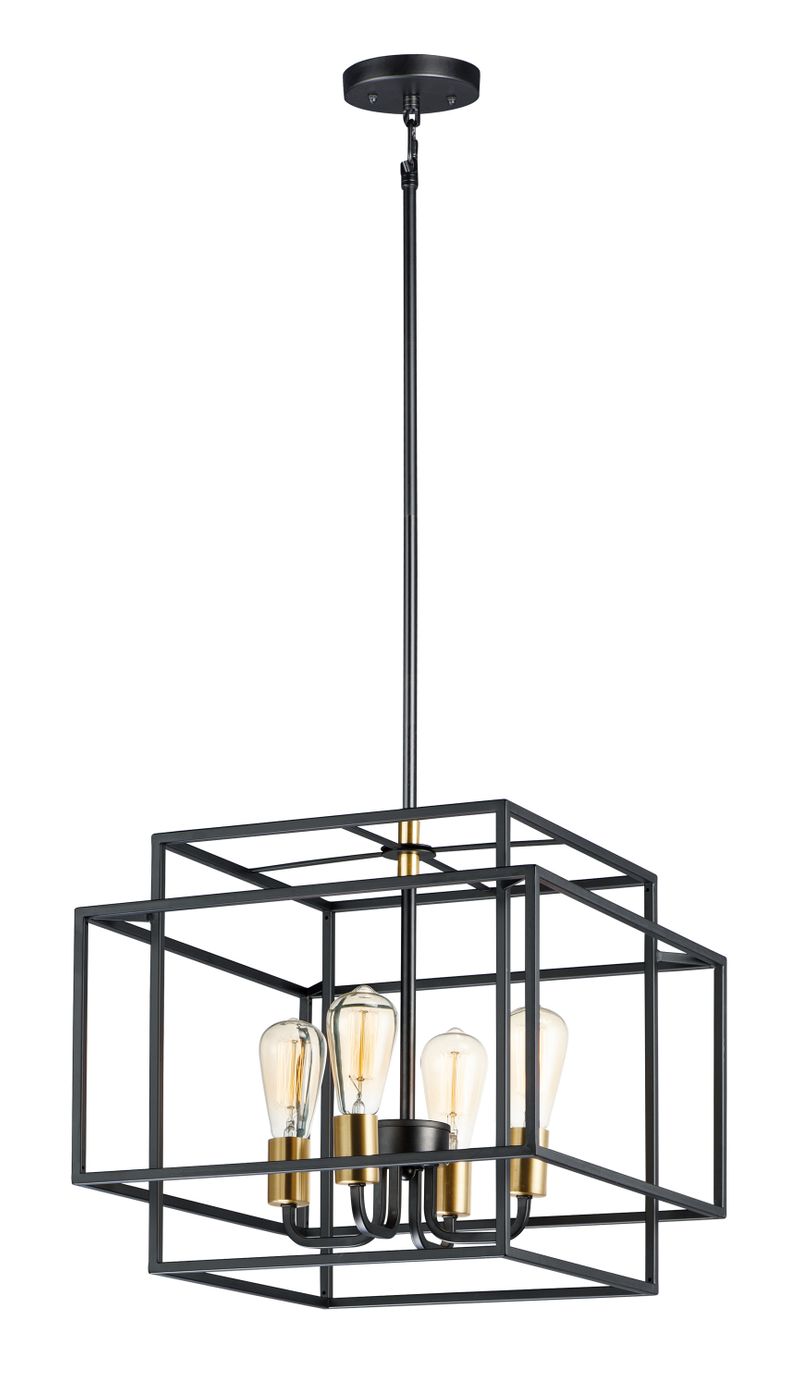 Liner 17.75' 4 Light Single Pendant in Black and Satin Brass