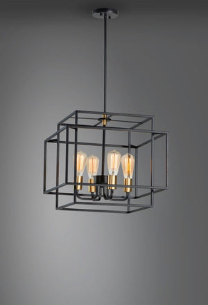 Liner 17.75' 4 Light Single Pendant in Black and Satin Brass