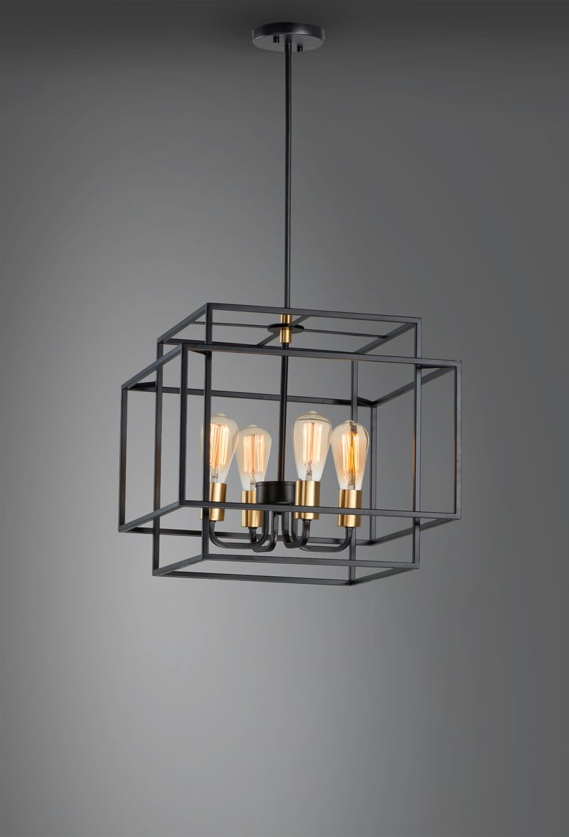 Liner 17.75' 4 Light Single Pendant in Black and Satin Brass