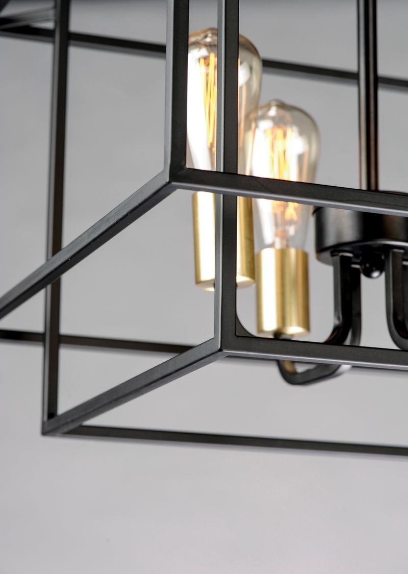 Liner 17.75' 4 Light Single Pendant in Black and Satin Brass