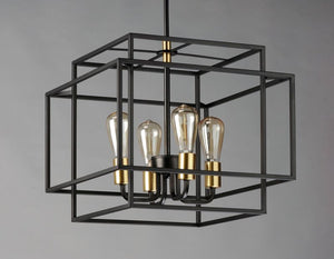 Liner 17.75' 4 Light Single Pendant in Black and Satin Brass