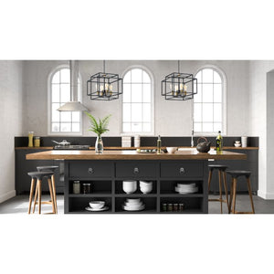 Liner 17.75' 4 Light Single Pendant in Black and Satin Brass