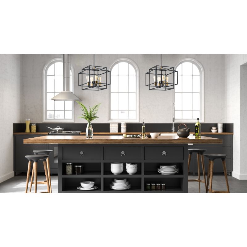 Liner 17.75' 4 Light Single Pendant in Black and Satin Brass