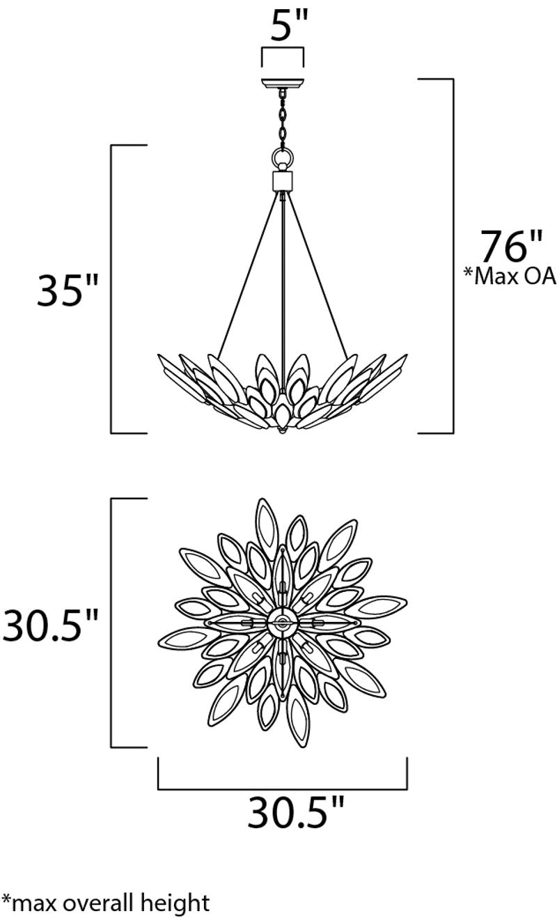 Lotus 30.5' 8 Light Single Pendant in Burnished Bronze