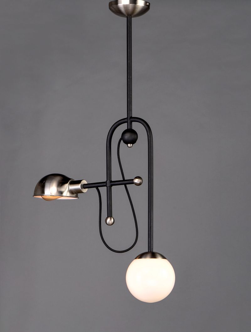 Mingle 6' 2 Light Mini-Chandelier and Pendant in Black and Satin Nickel