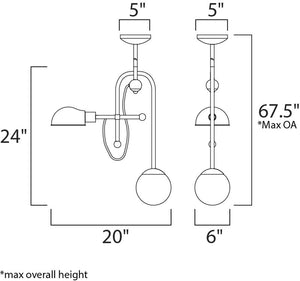 Mingle 6' 2 Light Mini-Chandelier and Pendant in Black and Satin Nickel