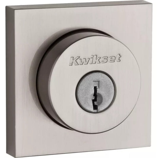 Halifax Square Exterior Deadbolt in Satin Nickel - Round Corner Adjustable Latch