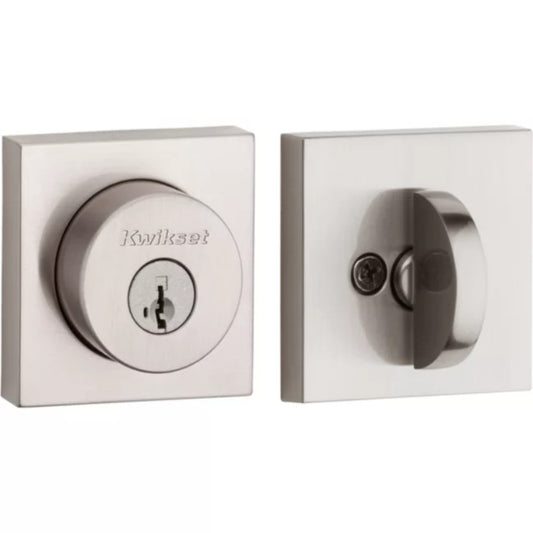 Halifax 158 Square Exterior SmartKey Deadbolt in Satin Nickel - Round Face Adjustable Latch
