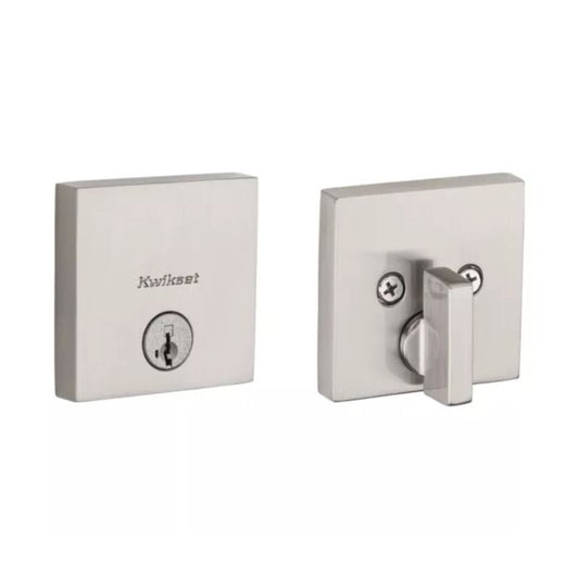 Downtown Square SmartKey Deadbolt in Satin Nickel - Round Corner Adjustable Latch