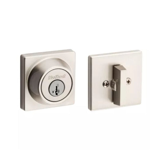 Halifax Square Interior/Exterior SmartKey Deadbolt in Satin Nickel - Round Corner Adjustable Latch
