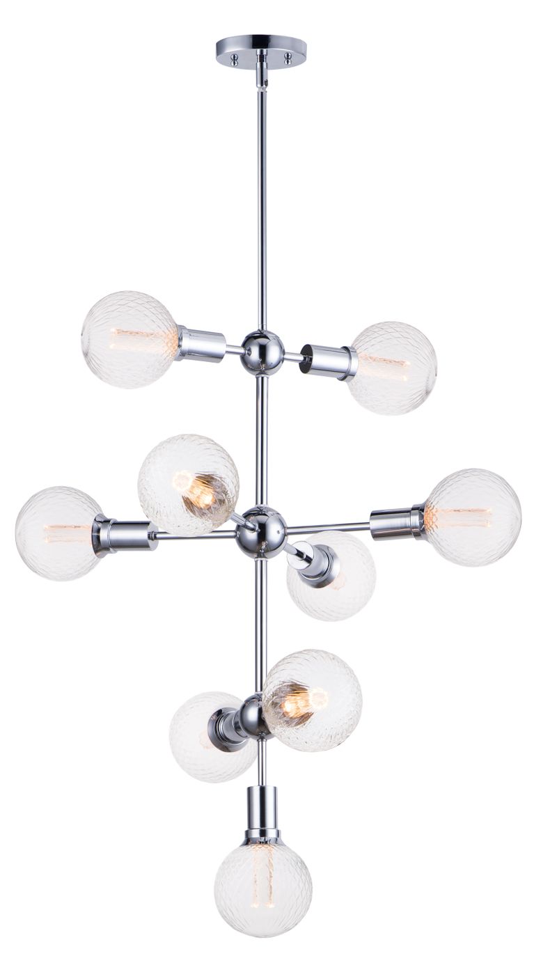 Molecule 27' x 33' Polished Chrome Chandelier with 9 Lights - (Prism Glass Finish)