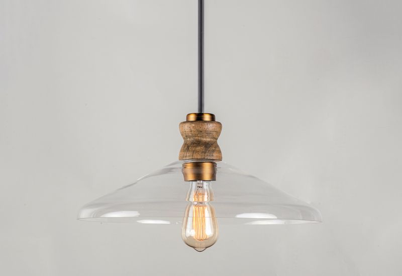 Nelson 16' Single Light Pendant in Weathered Oak and Antique Brass