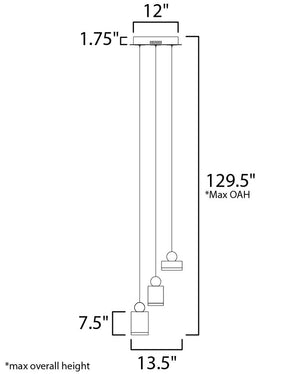 Nob 13.5' 3 Light Multi-Light Pendant in Black and Gold