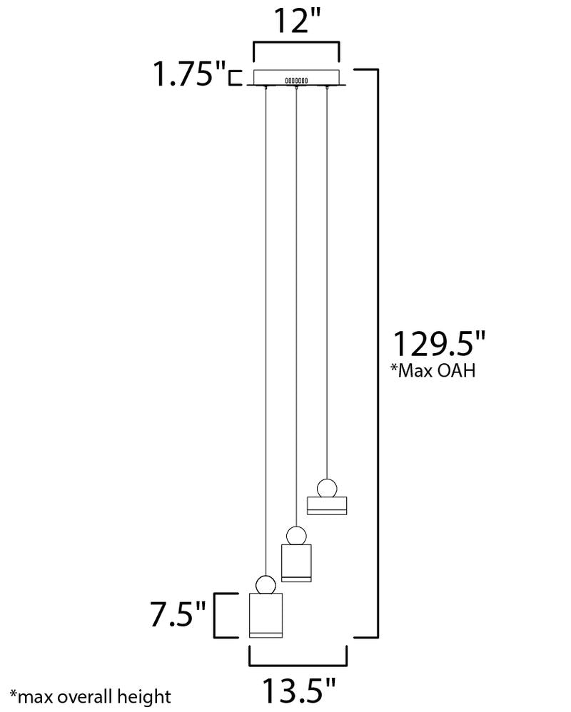Nob 13.5' 3 Light Multi-Light Pendant in Black and Gold