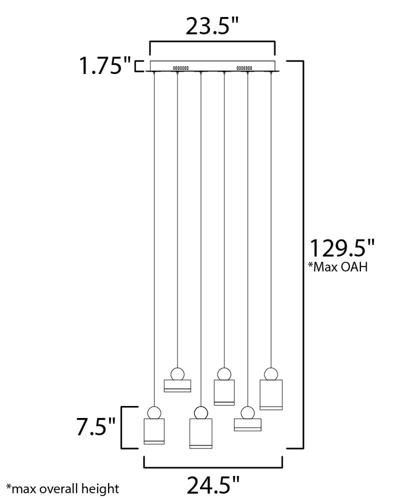 Nob 24.5' 6 Light Linear Pendant in Black and Gold