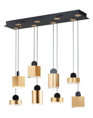 Nob 33' 8 Light Linear Pendant in Black and Gold
