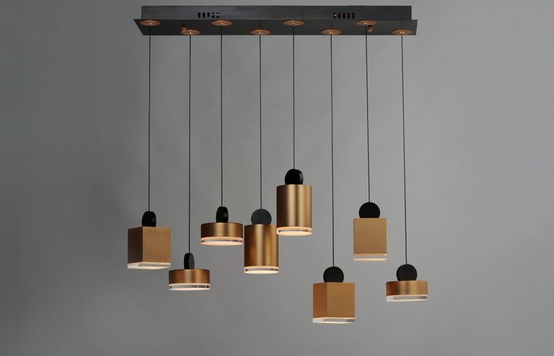 Nob 33' 8 Light Linear Pendant in Black and Gold