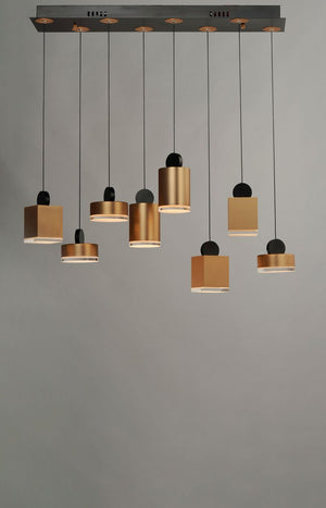 Nob 33' 8 Light Linear Pendant in Black and Gold