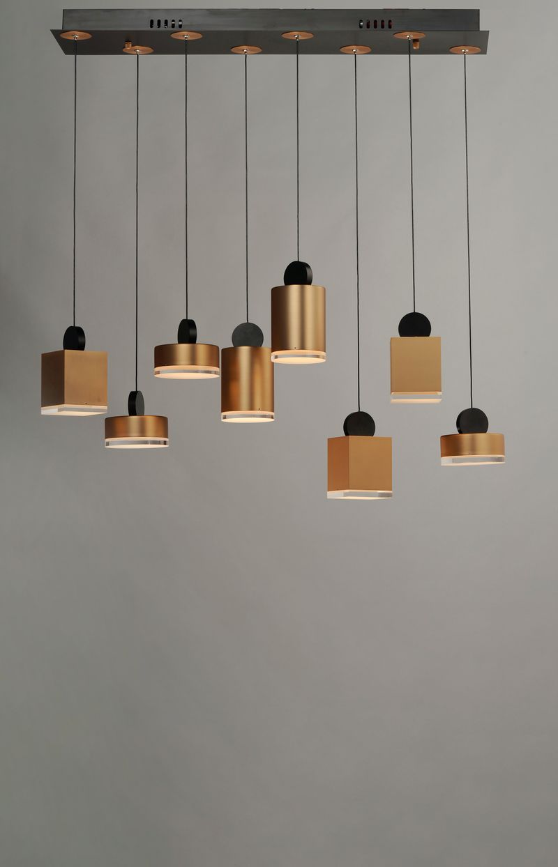 Nob 33' 8 Light Linear Pendant in Black and Gold