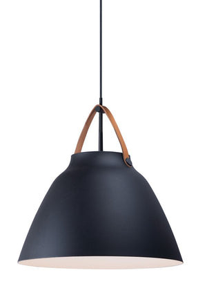 Nordic 19' Single Light Pendant in Tan Leather and Black