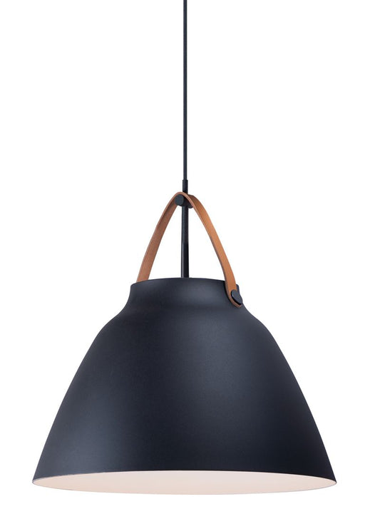Nordic 19" Single Light Pendant in Tan Leather and Black