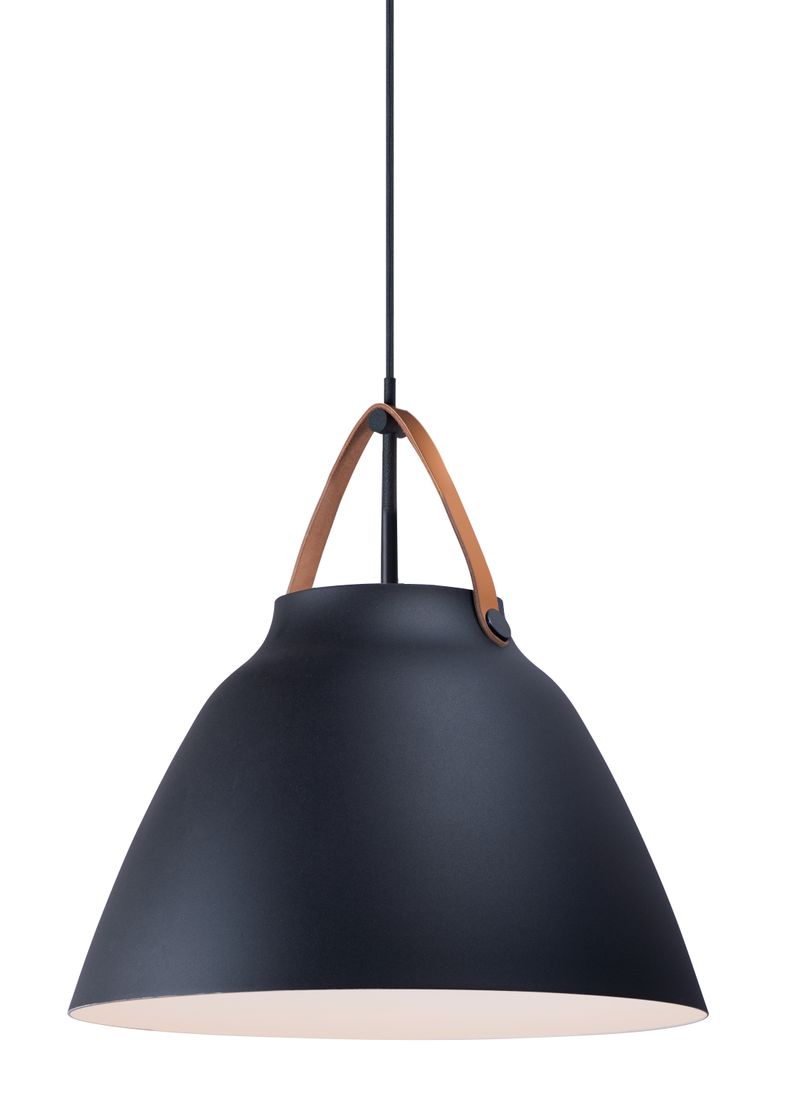 Nordic 19' Single Light Pendant in Tan Leather and Black