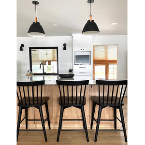 Nordic 19' Single Light Pendant in Tan Leather and Black